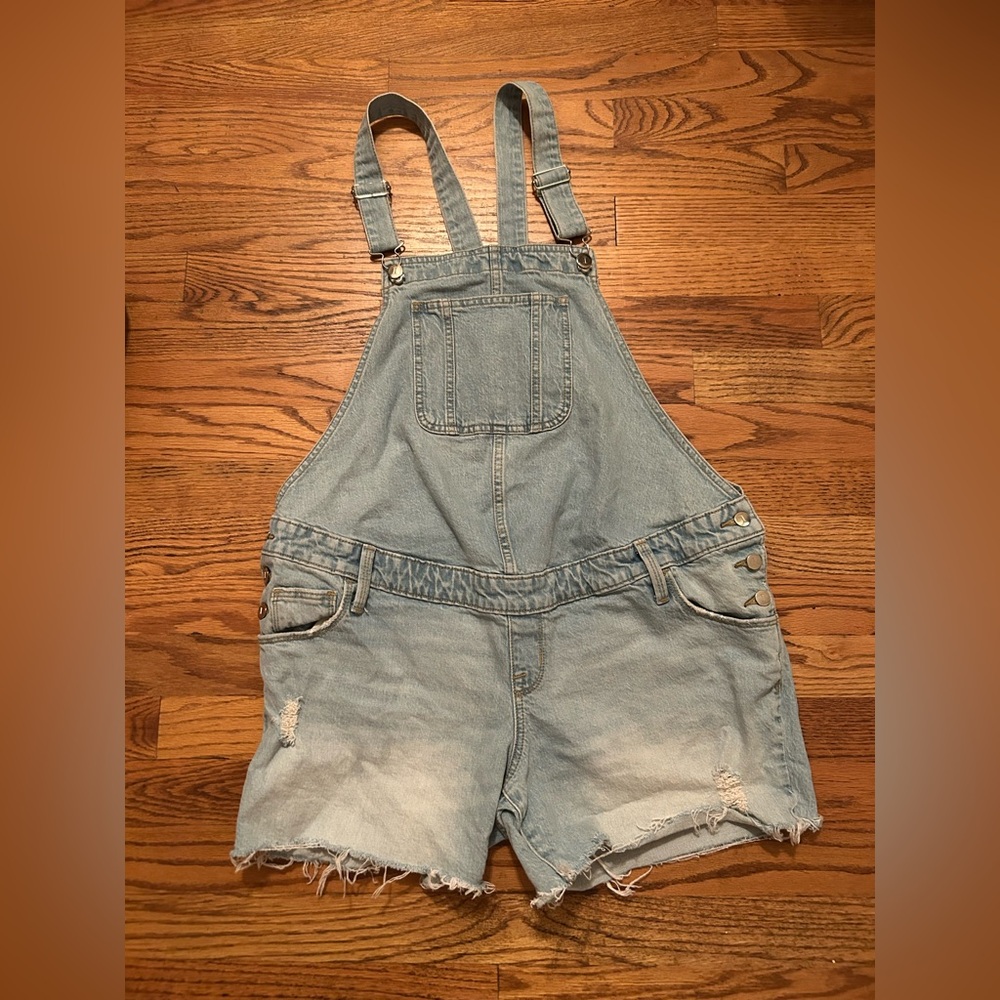 Isabel Women's Blue Distressed Sz 6 Cotton Blend Adjustable Denim Romper